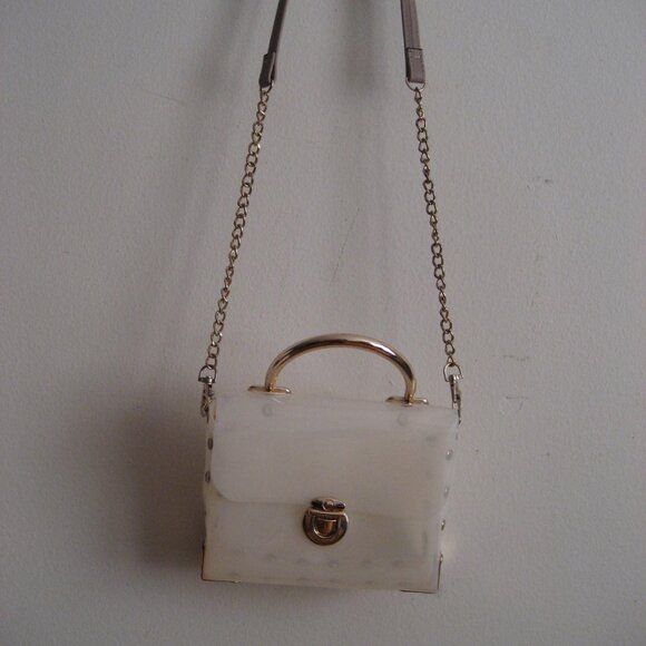 Trunk Style PVC Studded Stadium Crossbody Bag, Gold Cream - Picture 8 of 8